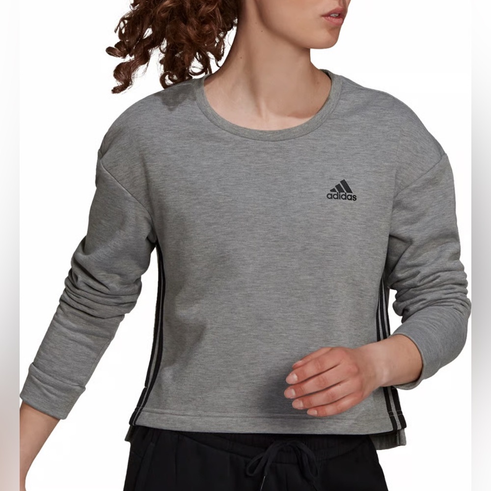 Adidas Gray Fleece Crewneck Cropped Sweatshirt